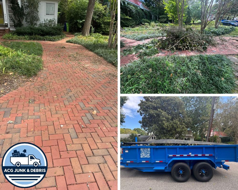 Tree limb and brush cleanup loaded in dump trailer - Johnston County junk removal
